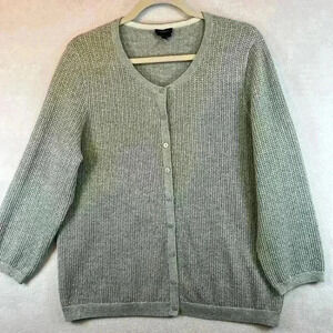 Talbots Gray/Silver Cardigan Sweater Pima Cotton Women’s Size XL